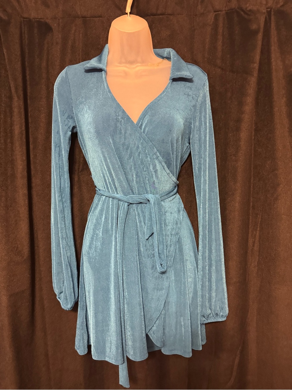 Target Women’s Slate Blue Long Sleeve Wrap Dress with Tie
